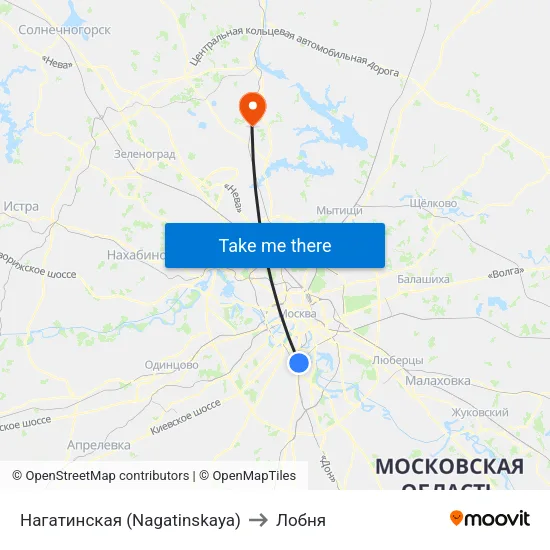 Нагатинская (Nagatinskaya) to Лобня map