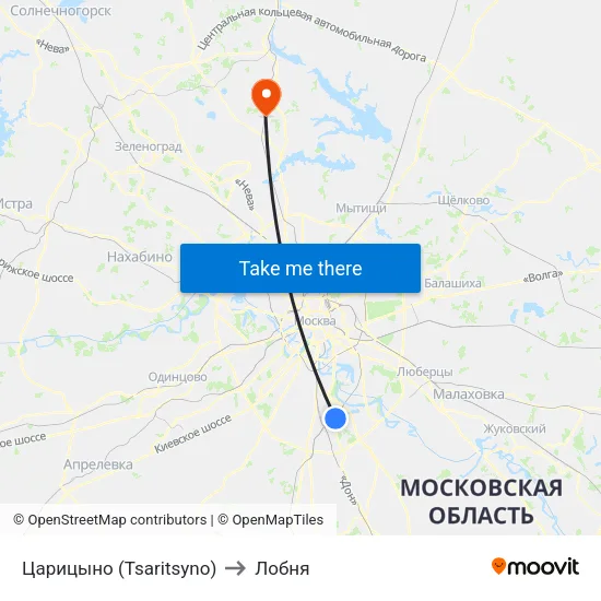 Царицыно (Tsaritsyno) to Лобня map