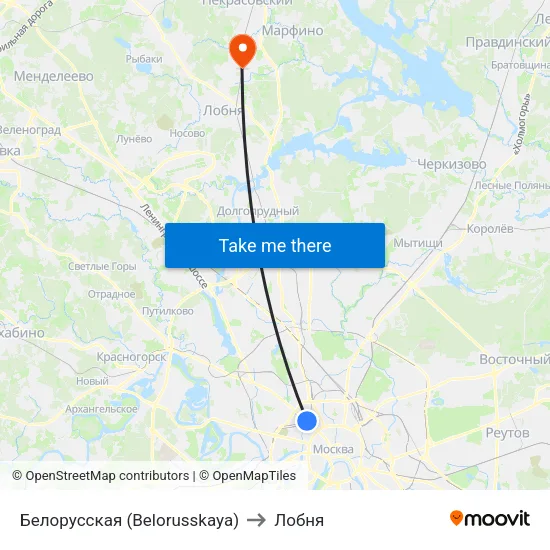 Белорусская (Belorusskaya) to Лобня map