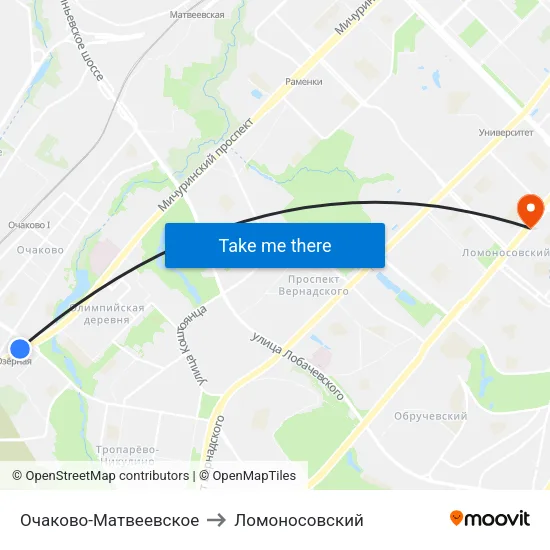 Очаково-Матвеевское to Ломоносовский map