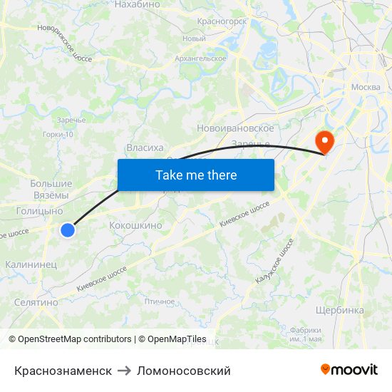 Краснознаменск to Ломоносовский map