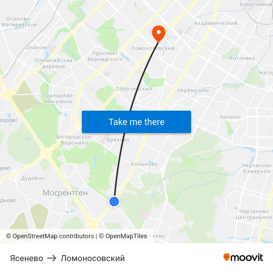 Ясенево to Ломоносовский map