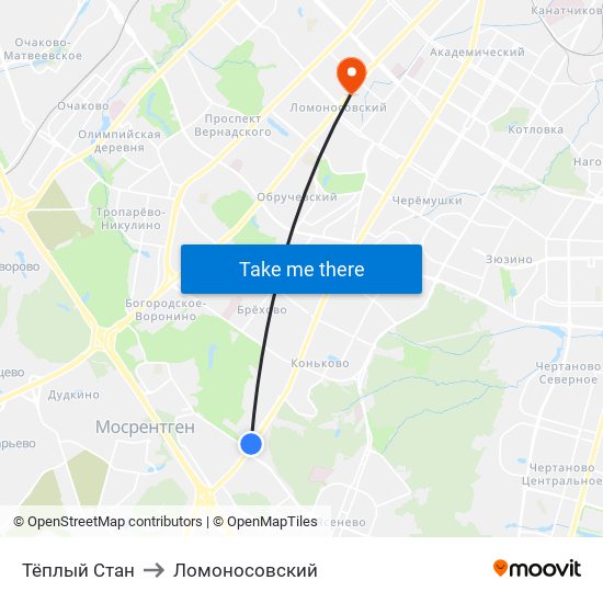 Тёплый Стан to Ломоносовский map