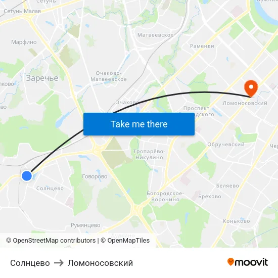 Солнцево to Ломоносовский map