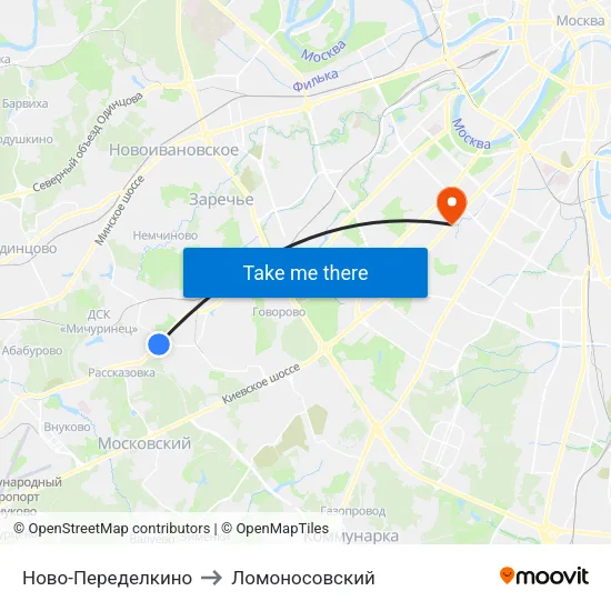 Ново-Переделкино to Ломоносовский map