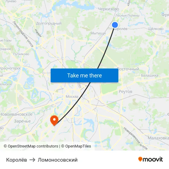 Королёв to Ломоносовский map