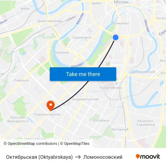 Октябрьская (Oktyabrskaya) to Ломоносовский map