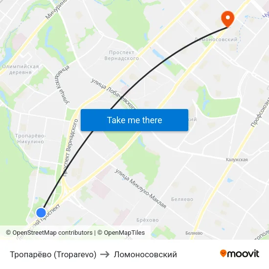 Тропарёво (Troparevo) to Ломоносовский map