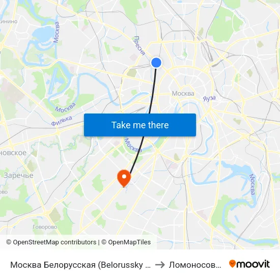 Москва Белорусская (Belorussky Station) to Ломоносовский map