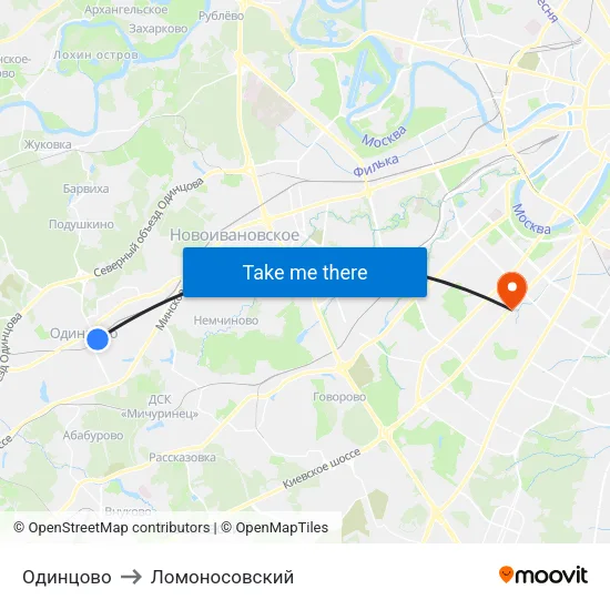 Одинцово to Ломоносовский map