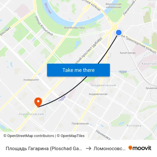 Площадь Гагарина (Ploschad Gagarina) to Ломоносовский map