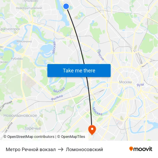 Метро Речной вокзал to Ломоносовский map