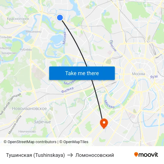 Тушинская (Tushinskaya) to Ломоносовский map