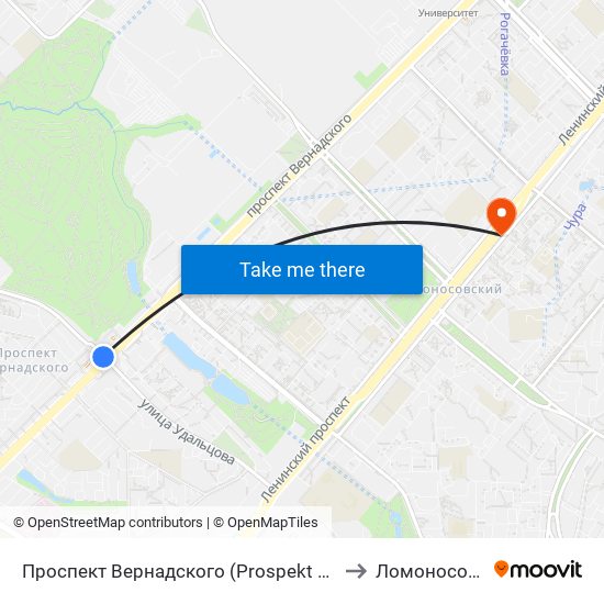 Проспект Вернадского (Prospekt Vernadskogo) to Ломоносовский map