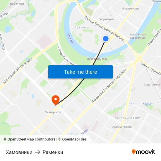 Хамовники to Раменки map