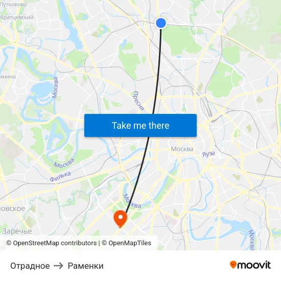 Отрадное to Раменки map