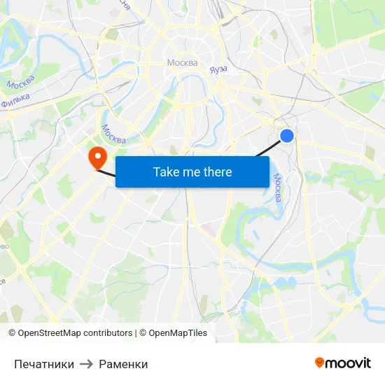 Печатники to Раменки map