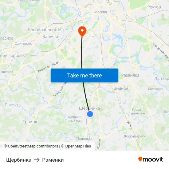 Щербинка to Раменки map