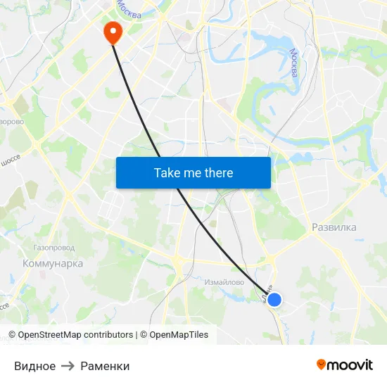 Видное to Раменки map