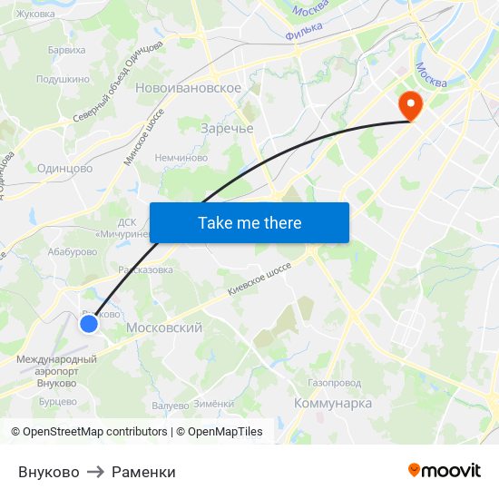 Внуково to Раменки map