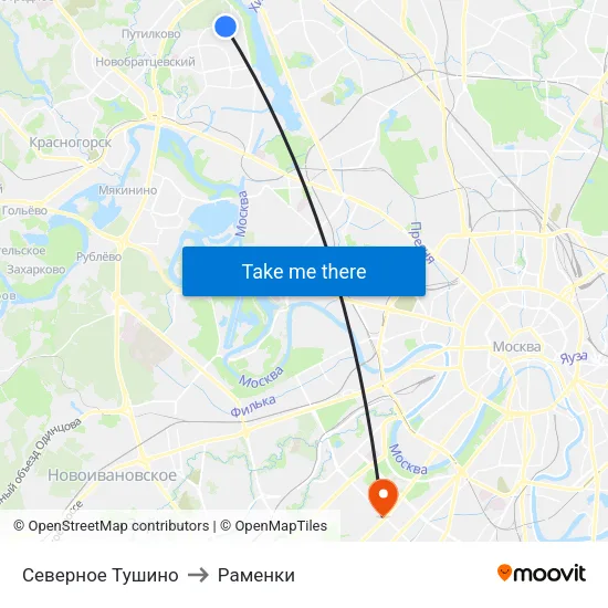 Северное Тушино to Раменки map
