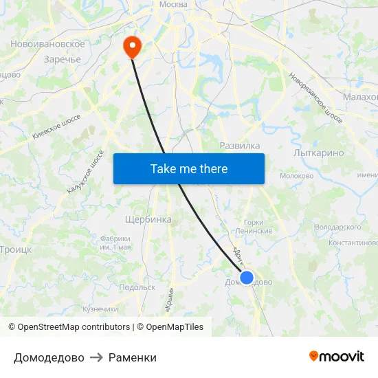 Домодедово to Раменки map