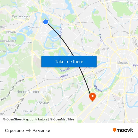 Строгино to Раменки map