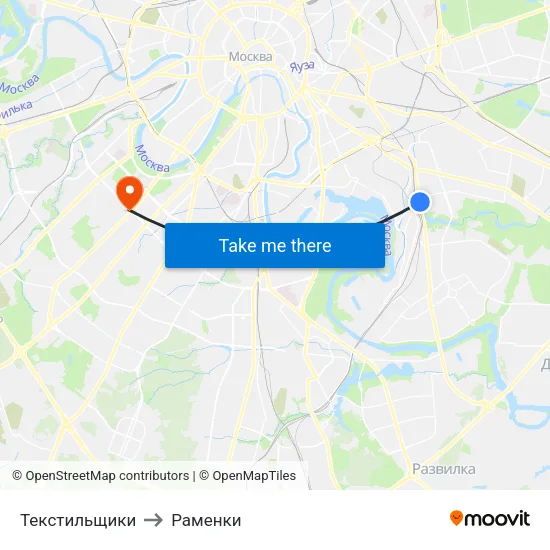 Текстильщики to Раменки map