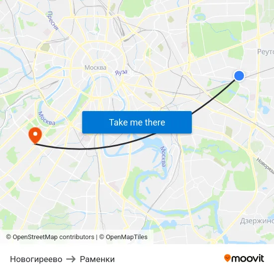 Новогиреево to Раменки map