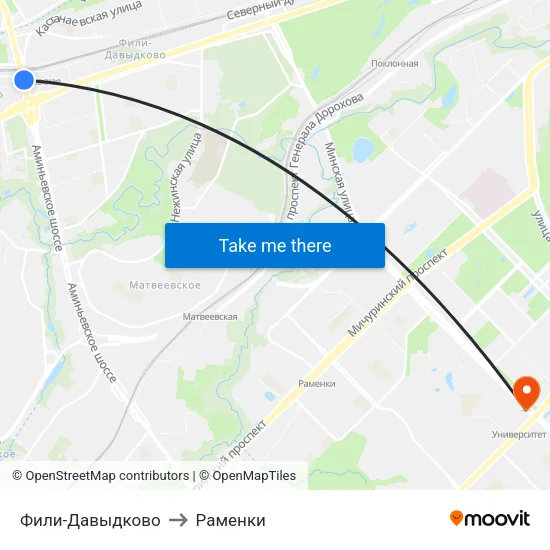 Фили-Давыдково to Раменки map