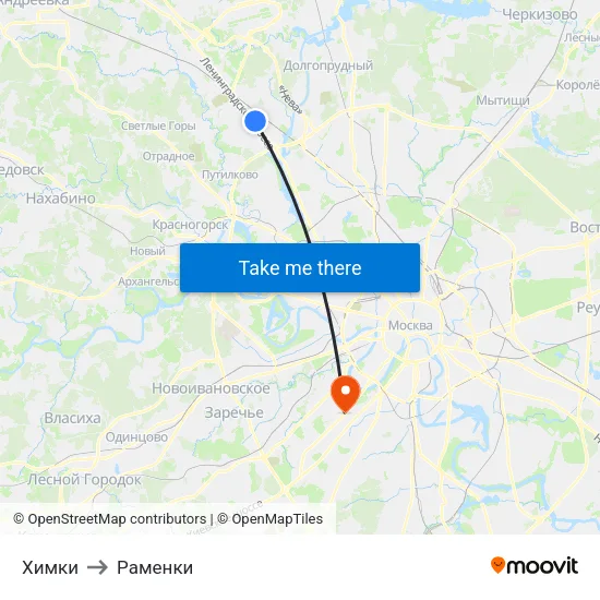 Химки to Раменки map