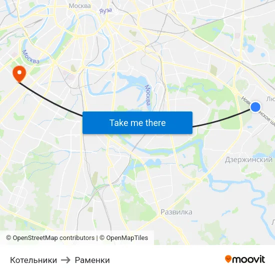 Котельники to Раменки map