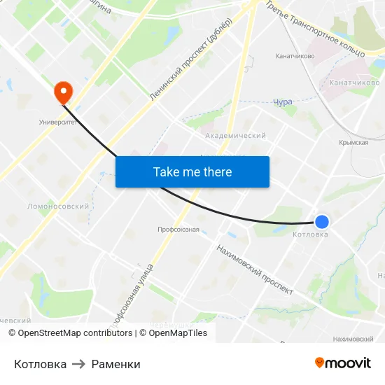 Котловка to Раменки map