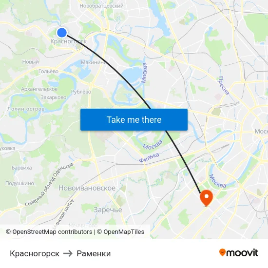 Красногорск to Раменки map