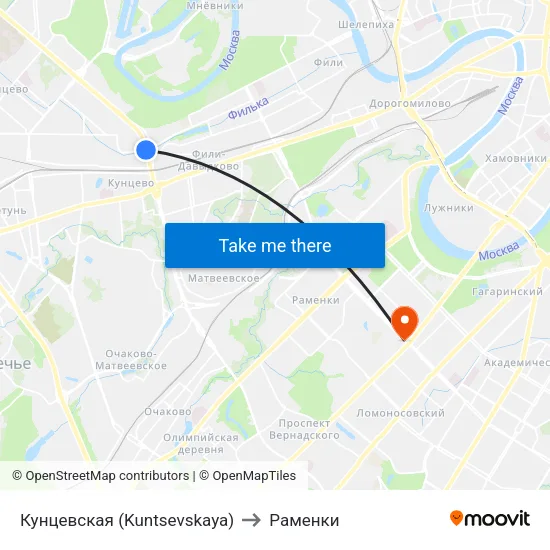 Кунцевская (Kuntsevskaya) to Раменки map