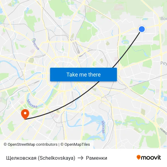 Щелковская (Schelkovskaya) to Раменки map