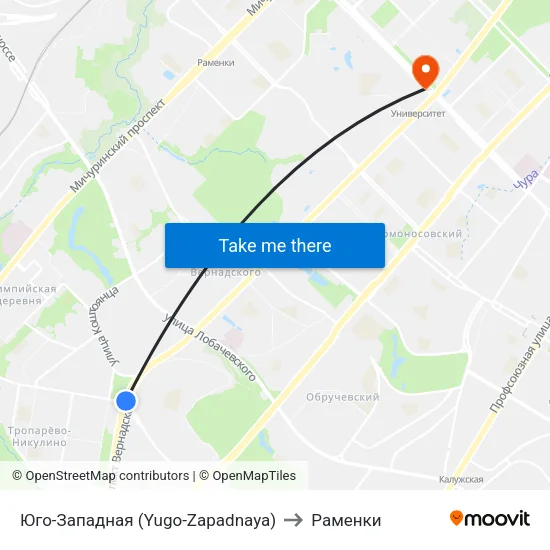 Юго-Западная (Yugo-Zapadnaya) to Раменки map