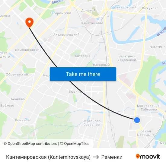 Кантемировская (Kantemirovskaya) to Раменки map