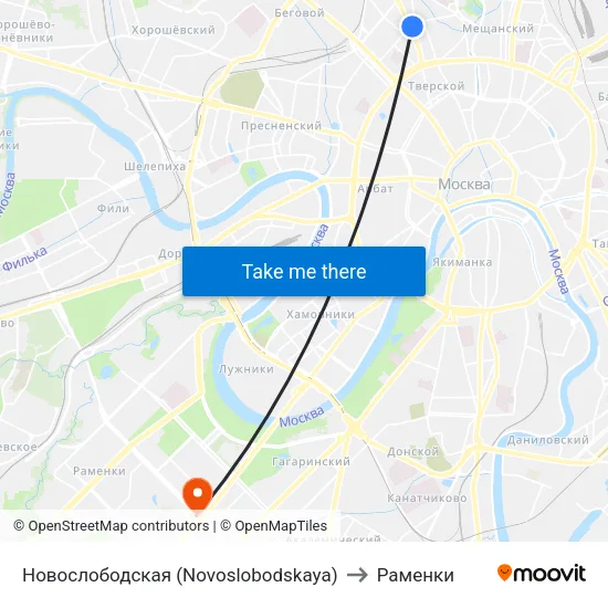 Новослободская (Novoslobodskaya) to Раменки map