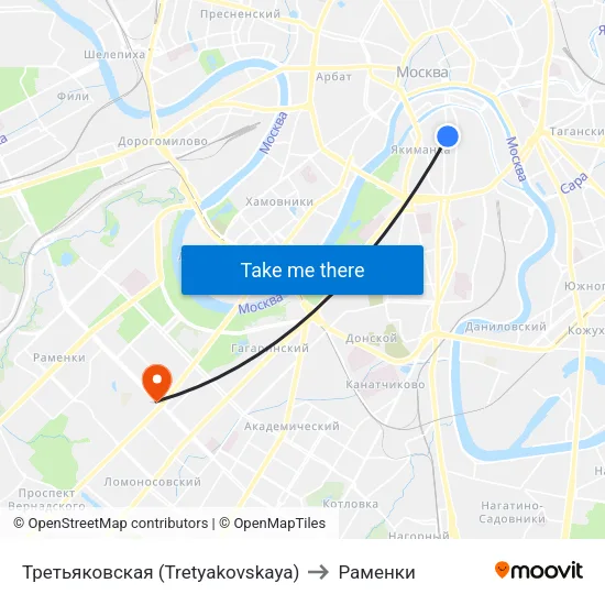 Третьяковская (Tretyakovskaya) to Раменки map