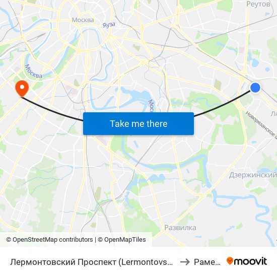 Лермонтовский Проспект (Lermontovsky Prospekt) to Раменки map