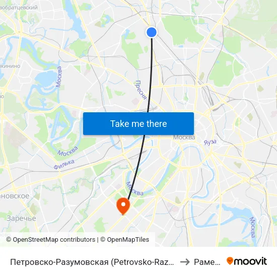Петровско-Разумовская (Petrovsko-Razumovskaya) to Раменки map