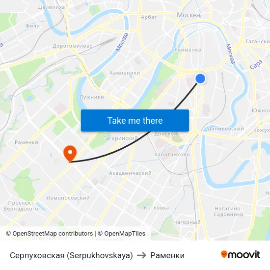 Серпуховская (Serpukhovskaya) to Раменки map
