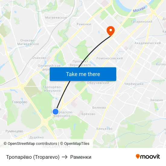 Тропарёво (Troparevo) to Раменки map