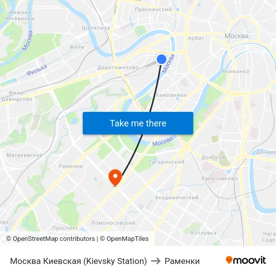 Москва Киевская (Kievsky Station) to Раменки map