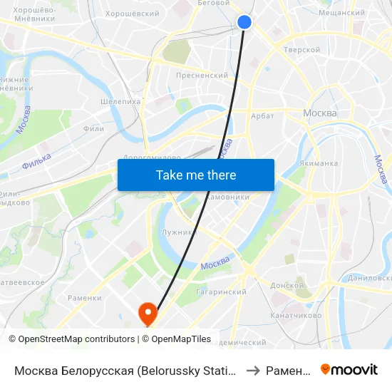 Москва Белорусская (Belorussky Station) to Раменки map