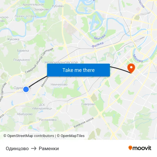 Одинцово to Раменки map