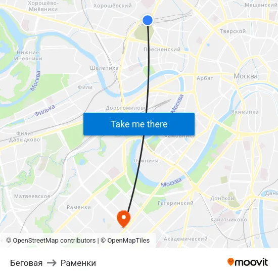 Беговая to Раменки map