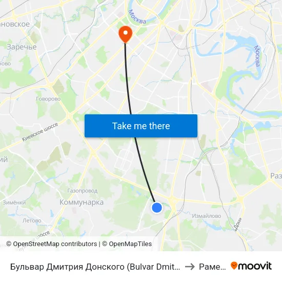 Бульвар Дмитрия Донского (Bulvar Dmitriya Donskogo) to Раменки map