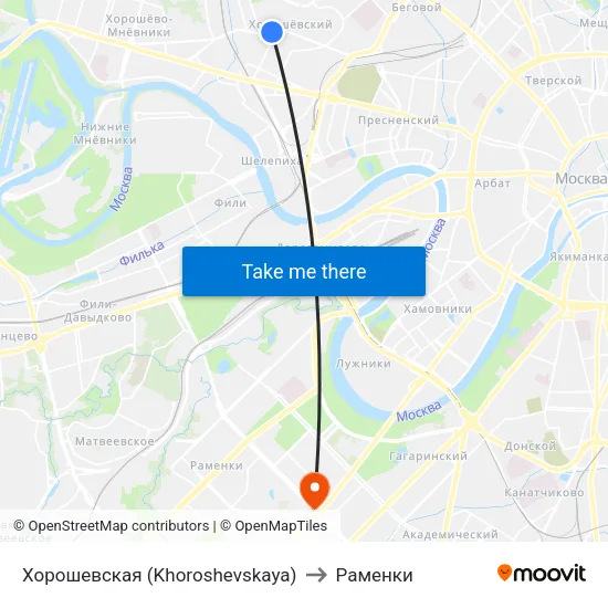 Хорошевская (Khoroshevskaya) to Раменки map